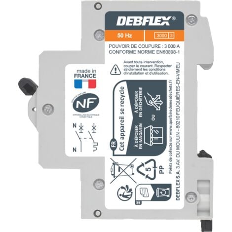 DEBFLEX - DISJONCTEUR 3KA PH+N 2A - 707501 - ORIGINE FRANCE