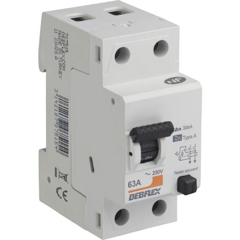 DEBFLEX - INTERRUPTEUR DIFFERENTIEL 2P 30MA 63A 2 MODULES TYPE A - 707515
