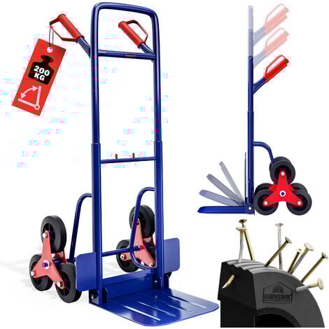 Diable repliable extensible Charge max 200kg 6 roues Chariot de transport pliable escalier