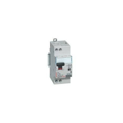 Disjoncteur différentiel DX³4500 arrivée haute et départ bas à vis U+N 230V 10A type AC 30mA courbe C 2 modules LEGRAND 410704
