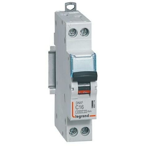 Disjoncteur Phase+Neutre DNX³4500 6kA arrivée et sortie borne à vis - 1P+N 230V 16A courbe C - 1 module -406774