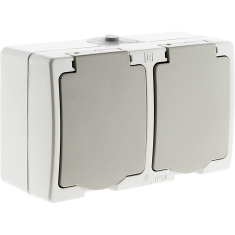 Double prise 2P+T 16A Gris Clair IP54 - Akya