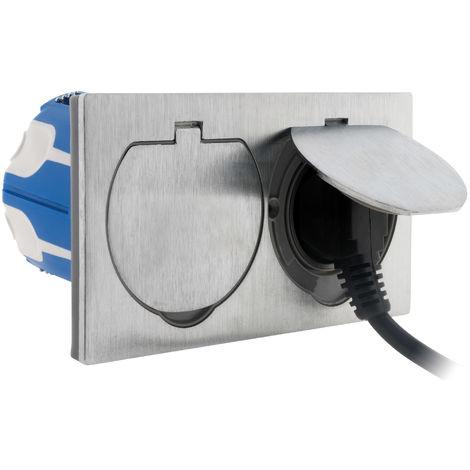 Double prise de sol 16A 2P+T finition alu brossé - IP55 avec boîte d'installation