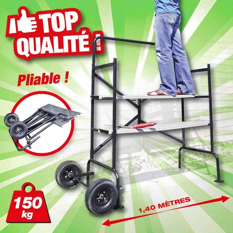 Echafaudage mobile sur roues largeur 1,40M, hauteur 1,35M, avec 2 plateformes, supporte 150kg
