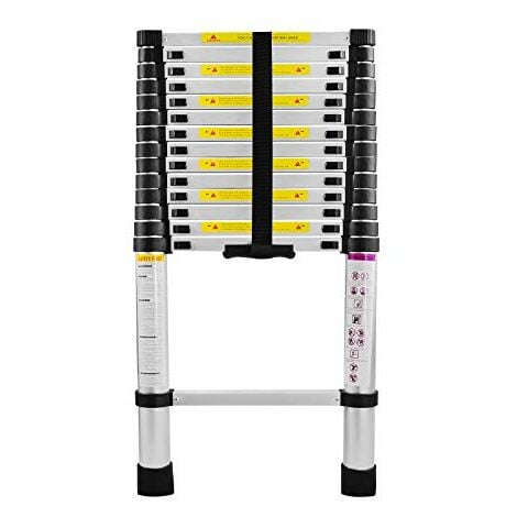 Échelle Télescopique Aluminium 4.4M Échelle Multifonction Pliable Portable Charge 150KG Argent NAIZY