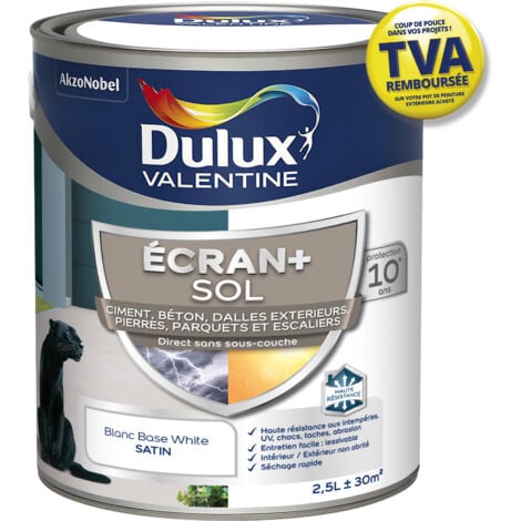 Ecran+ Sol - Peinture solvantée pour sols Intérieur et Extérieur - Ciment, béton, dalles, parquets et escaliers - Satin Blanc 2,5 L - Dulux Valentine