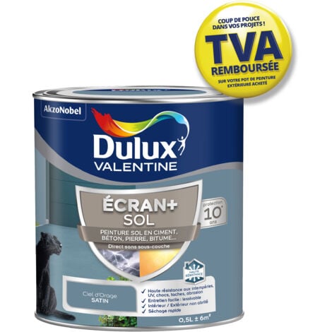 Ecran+ Sol - Peinture solvantée pour sols Intérieur et Extérieur - Ciment, béton, dalles, parquets et escaliers - Satin Ciel d'Orage 0,5 L - Dulux Valentine