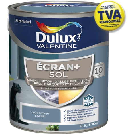 Ecran+ Sol - Peinture solvantée pour sols Intérieur et Extérieur - Ciment, béton, dalles, parquets et escaliers - Satin Ciel d'Orage 2,5 L - Dulux Valentine