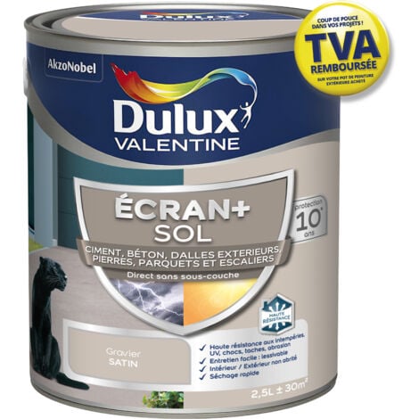 Ecran+ Sol - Peinture solvantée pour sols Intérieur et Extérieur - Ciment, béton, dalles, parquets et escaliers - Satin Gravier 2,5 L - Dulux Valentine