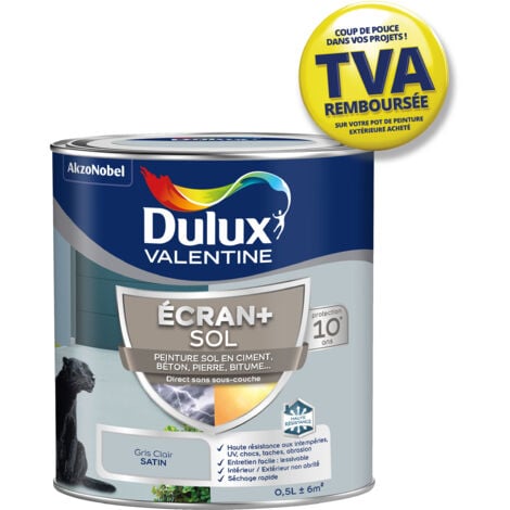 Ecran+ Sol - Peinture solvantée pour sols Intérieur et Extérieur - Ciment, béton, dalles, parquets et escaliers - Satin Gris Clair 0,5 L - Dulux Valentine