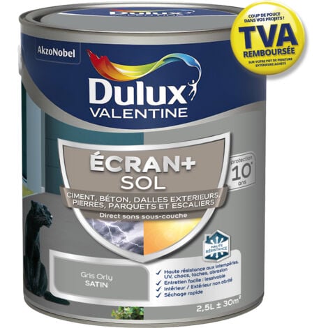 Ecran+ Sol - Peinture solvantée pour sols Intérieur et Extérieur - Ciment, béton, dalles, parquets et escaliers - Satin Gris Orly 2,5 L - Dulux Valentine