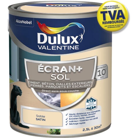 Ecran+ Sol - Peinture solvantée pour sols Intérieur et Extérieur - Ciment, béton, dalles, parquets et escaliers - Satin Sable 2,5 L - Dulux Valentine