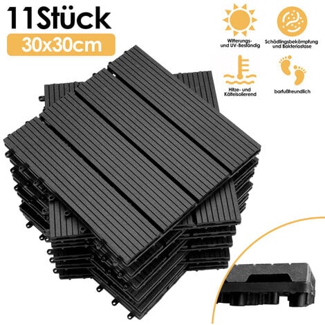 EINFEBEN Carreaux de terrasse WPC 30x30 cm 11 pcs 1 m² Plastique gris