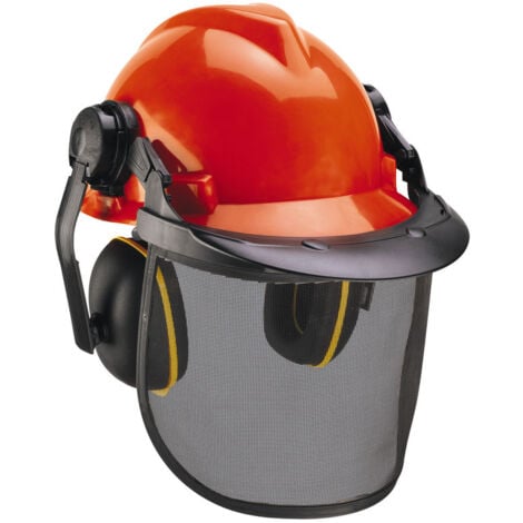 Einhell Casque de protection forestier (rabattable et réglable, Oreillettes anti-bruit orientables)