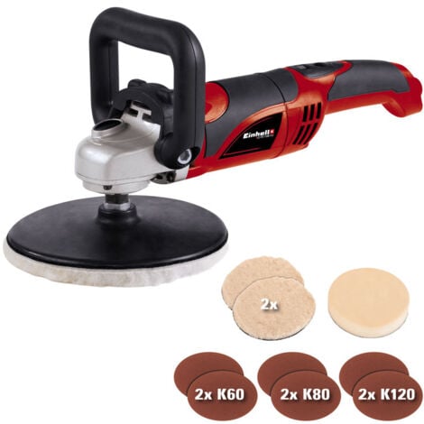 Einhell Polisseuse d'angle CC-PO 1100/1 E (1100 W,Diamètre plateau : 180 mm, Livré en coffret avec 1 mousse de polissage, 2 bonnets de polissage synthétique, 6 x abrasifs))