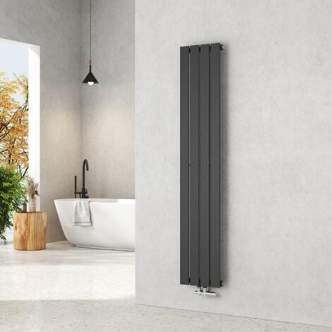 EMKE Radiateur eau chaude en acier Tube plat Montage mural  Noir 160x30cm Unique Couche
