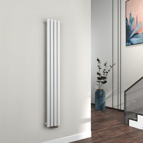 EMKE Radiateur eau chaude en acier Tube Rond Mural Verticale design  Blanc 160x24cm Unique Couche