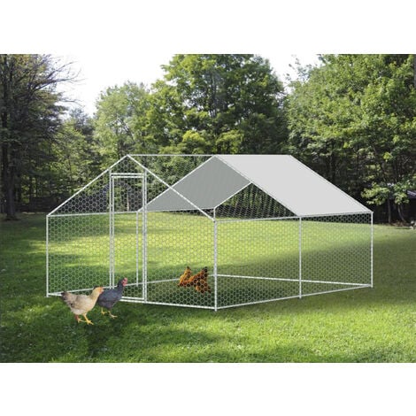 Enclos poulailler 12 m² parc grillagé 4x3 M acier galvanisé - Naturel