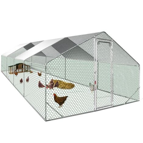 Enclos poulailler IDMARKET - 24 m² parc grillagé - 8x3 M - Acier galvanisé - Naturel