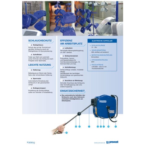 Enrouleur de tuyau industriel Prevost 15 m - 8x12 mm DRF 0815ES avec raccord de sécurité ESI 07