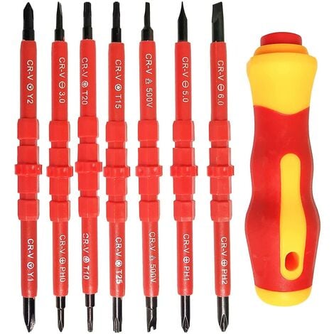 Ensemble de tournevis électrique isolé 7pcs multifonctionnel 14 en 1 kit d'outils de réparation d'électricien en alliage interchangeable