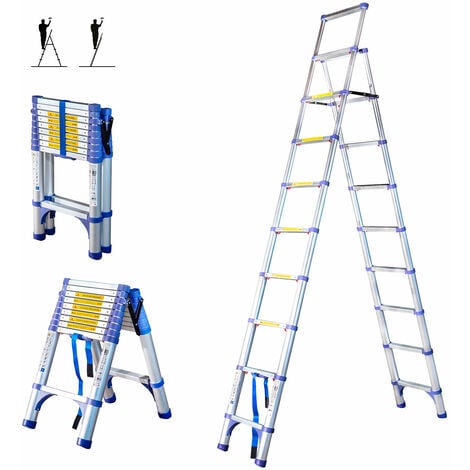 Escabeau 10 marches telescopique EXTENDACT10, Echelle telescopique 2.9m+2.6m, escabeau pliable télescopique, H max travail 4,4m, Garantie 5 ans, Hostrom