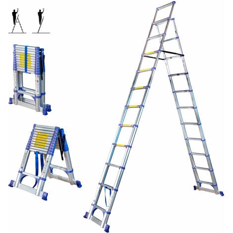 Escabeau 12 marches telescopique EXTENDACT12, Echelle telescopique 3.5m+3.2m, escabeau pliable, Stabilisateur, H max travail 5m, Garantie 5ans, Hostrom