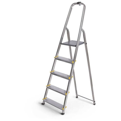 Escabeau 5 marches DURA pliable, marchepied léger en aluminium, hauteur plateforme 97cm, pieds antidérapants, charge 150kg, garantie 5 ans Hoström