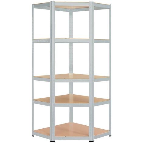 Étagère d'angle charges lourdes en métal 5 plateaux - 875 Kg - Etagère de coin - Montage facile systeme de clip et croisillons