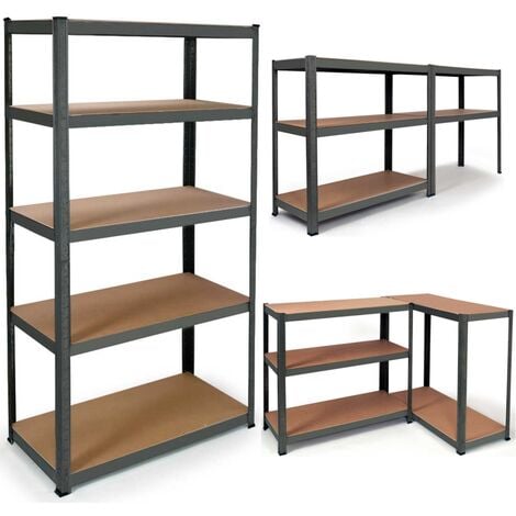 Etagère modulable charges lourdes en métal 5 plateaux grise