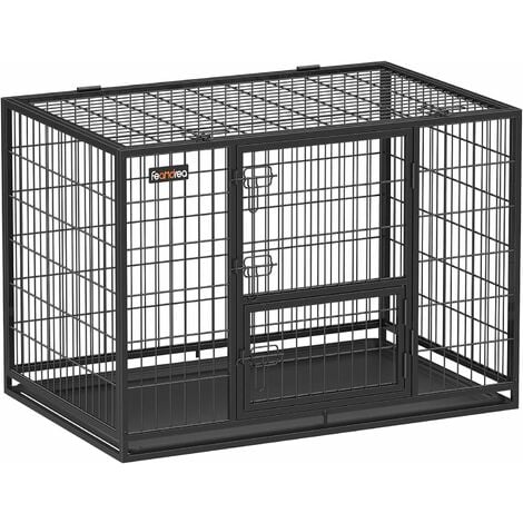 Feandrea Cage pour Chien Lourd, pour Chiens de Taille Grande et Moyennet, Double Porte Amovible, Nettoyage Facile, Parc à Chiens, Noir, 107 x 70 x 74,9 cm