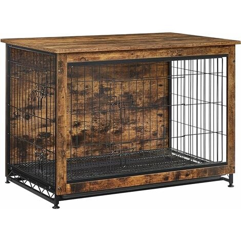 Feandrea Cage pour Chiens, Table d’Appoint, Niche Moderne pour Chiens Jusqu’à 32 kg, Cage pour Chiots, Plateau Amovible, Maisonnette pour Animaux, 2 Portes, Marron Rustique