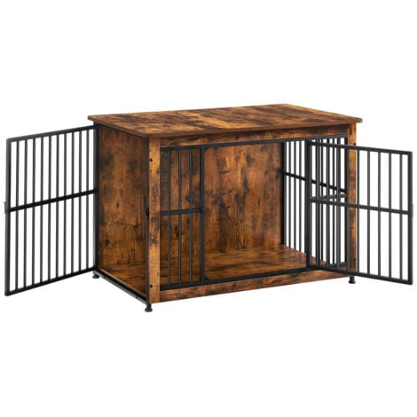 Feandrea Meuble Cage Pour Chien, Table d’Appoint, Niche Moderne pour Chiens jusqu’à 32 kg, Cage Solide pour Chien avec Fond Plein, Maison de Chien à Double Porte, Marron Rustique