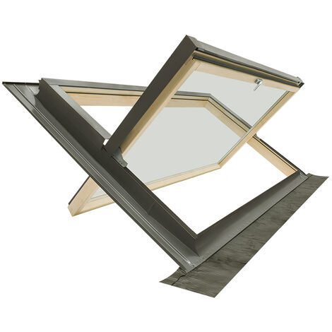 Fenêtre de toit en Aluminium et Bois avec Vitrage de Sécurité, Antigrêle et Isolant (94x55 Largeur x Hauteur)