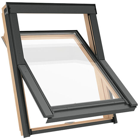 Fenêtre de toit S6A 114 x 118 cm Solstro AAY B900, bois, Finition Naturelle en Pin - SFX Raccord d'étanchéité Ardoise