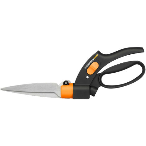 Fiskars Cisaille à gazon, Lames rotatives, Mécanisme anti-bourrage Servo-System, Longueur: 34,4 cm, Lames en acier/Poignées en plastique, Noir/Orange, GS42, 1000589