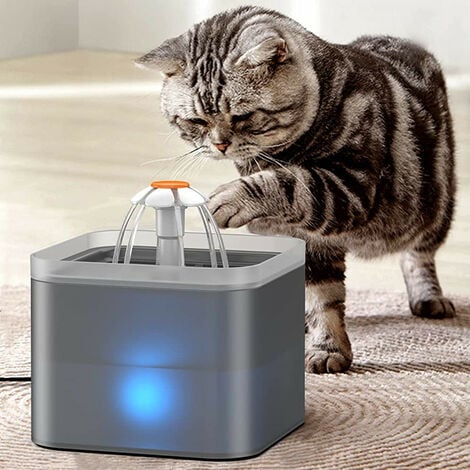 Fontaine à Eau pour Chat Chien avec LED, Distributeur Eau Automatique Ultra Silencieuse Capacité 2L Gris