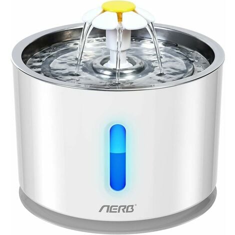 Fontaine à Eau pour Chat et Petit Chien Aerb - Distributeur d'Eau Silencieux avec Filtre à Charbon Actif et Plateau en Acier Inoxydable - Veilleuse à LED