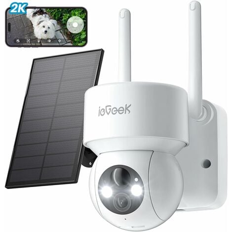 ieGeek 2K Caméra Surveillance WiFi Extérieure sans Fil Solaire, 360°PTZ, Vision Nocturne Couleur, AI/PIR Détection Humaine, Sirène d'alarme, Alexa/IP65