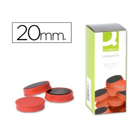 Imanes para sujecion q-connect ideal para pizarras magneticas20 mm rojo -caja de 10 imanes