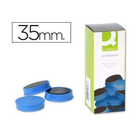 Imanes para sujecion q-connect ideal para pizarras magneticas35 mm azul -caja de 10 imanes