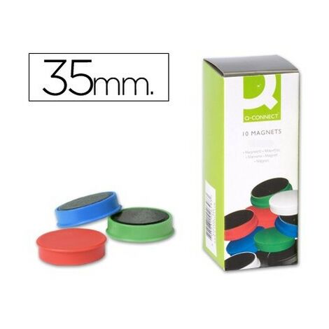 Imanes para sujecion q-connect ideal para pizarras magneticas35 mm colores surtidos -caja de 10 imanes