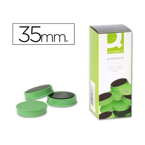 Imanes para sujecion q-connect ideal para pizarras magneticas35 mm verde -caja de 10 imanes