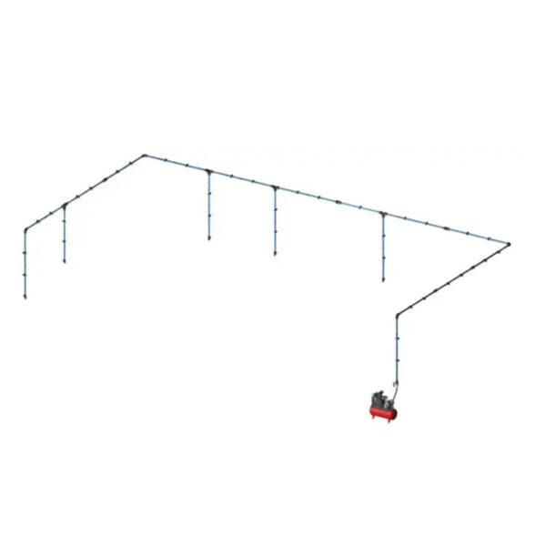 KIT RESEAU ALU L.60 M 6 DESCENTES COMPOSANTS RESEAU D'AIR : COLLIERS M8; MANCHON COMPISTE; COUDE COMPOSITE; CONNECTEUR TUBE COMPOSITE; BOUCHON; VANNES; RENFORT DE FIXATION MURAL; CONE A CHANFREINER;