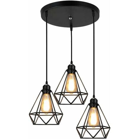 Industriel E27 Métal Suspensions Cage Retro Plafonnier Luminaire Edison Culot de 3 Lampes Antique Suspensions Luminaire Cage Pendentif Luminaire Cage
