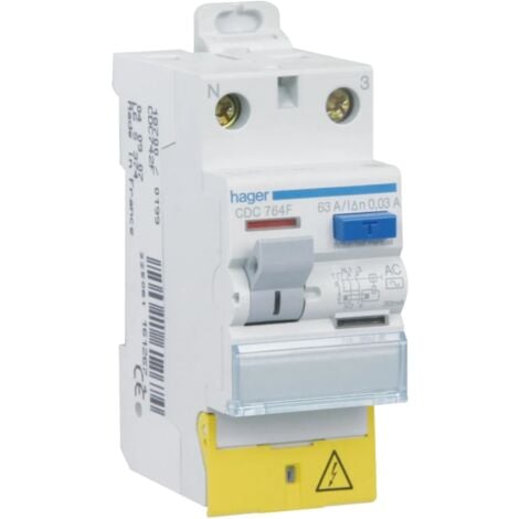 Interrupteur différentiel électrique 1P+N 63A 30mA AC, à bornes décalées
