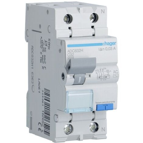 Interrupteur différentiel magnétothermique Hager 1P+N 30MA 32A ADC832H