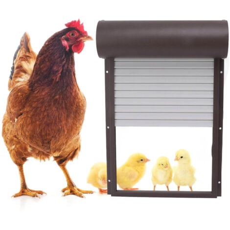 Jeffergarden Ouvre-porte automatique de poulailler à énergie solaire avec minuterie de capteur de lumière et télécommande Marron