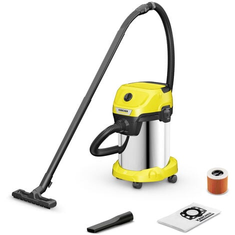 Karcher Aspirateur eau et poussières WD 3 S V-19/4/20 Cuve métal 19 litres, cable electrique 4m et flexible d'aspiration 2 mètres, avec filtre cartouche et sachet filtre ouate