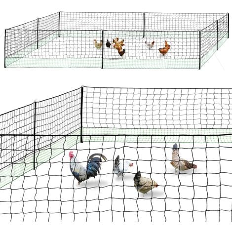 Kit clôture filet à poules IDMARKET - 24 M - Noir - Avec porte - 9 piquets double pointe